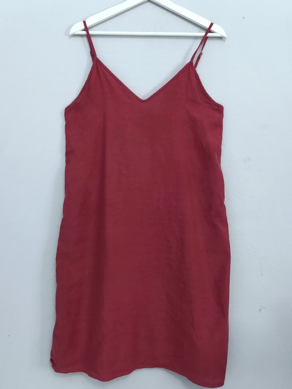 Yuvita Organic Linen Slip Dress Red Medium Minimalist Lagenlook
